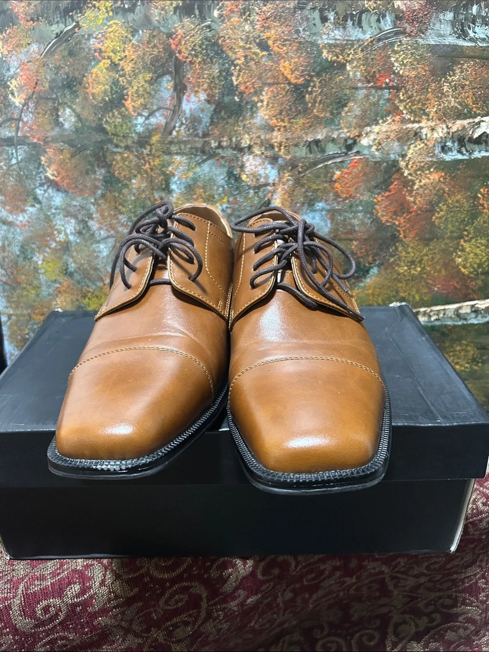 ALFANI Men's Tan Leather Dress Oxfords - Classic Lace-Up